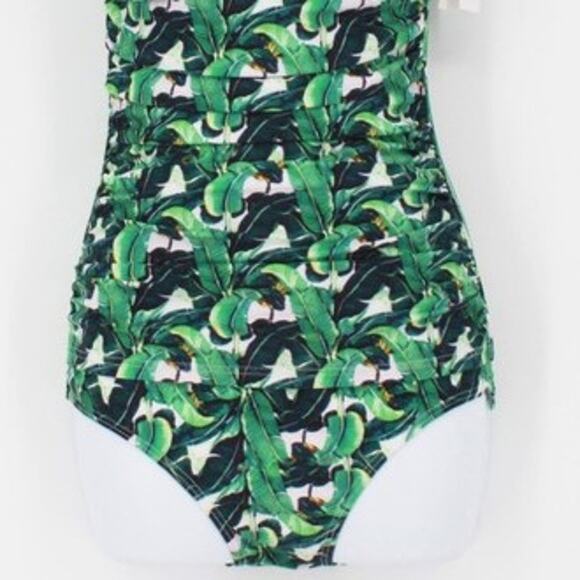 Swimsuit Vintage Style One Piece Halter with Green/Black Palm Print Size Small - Picture 3 of 9